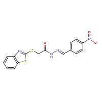 2d structure of 2-(1,3-benzothiazol-2-ylsulfanyl)-N'-[(1E)-(4-nitrophenyl)methylidene]acetohydrazide