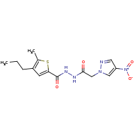 2d structure of N'-[(5-methyl-4-propylthiophen-2-yl)carbonyl]-2-(4-nitro-1H-pyrazol-1-yl)acetohydrazide
