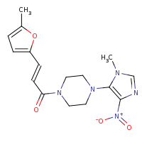 2d structure of (2E)-1-[4-(1-methyl-4-nitro-1H-imidazol-5-yl)piperazin-1-yl]-3-(5-methylfuran-2-yl)prop-2-en-1-one