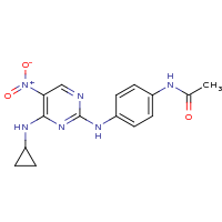 2d structure of N-(4-{[4-(cyclopropylamino)-5-nitropyrimidin-2-yl]amino}phenyl)acetamide