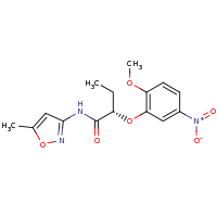2d structure of (2S)-2-(2-methoxy-5-nitrophenoxy)-N-(5-methyl-1,2-oxazol-3-yl)butanamide