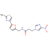 2d structure of N-{[5-(2-methyl-1,3-thiazol-4-yl)furan-2-yl]methyl}-3-(4-nitro-1H-imidazol-1-yl)propanamide