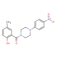 2d structure of 4-methyl-2-{[4-(4-nitrophenyl)piperazin-1-yl]carbonyl}phenol