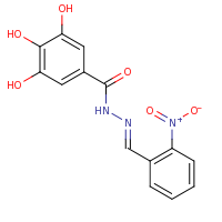 2d structure of 3,4,5-trihydroxy-N'-[(1E)-(2-nitrophenyl)methylidene]benzohydrazide