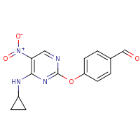 2d structure of 4-{[4-(cyclopropylamino)-5-nitropyrimidin-2-yl]oxy}benzaldehyde