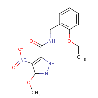 2d structure of N-[(2-ethoxyphenyl)methyl]-3-methoxy-4-nitro-1H-pyrazole-5-carboxamide