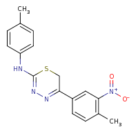2d structure of 5-(4-methyl-3-nitrophenyl)-N-(4-methylphenyl)-6H-1,3,4-thiadiazin-2-amine