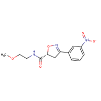 2d structure of (5R)-N-(2-methoxyethyl)-3-(3-nitrophenyl)-4,5-dihydro-1,2-oxazole-5-carboxamide