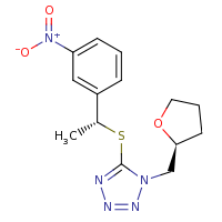 2d structure of 5-{[(1R)-1-(3-nitrophenyl)ethyl]sulfanyl}-1-[(2S)-oxolan-2-ylmethyl]-1H-1,2,3,4-tetrazole