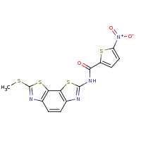 2d structure of N-[11-(methylsulfanyl)-3,12-dithia-5,10-diazatricyclo[7.3.0.0^{2,6}]dodeca-1(9),2(6),4,7,10-pentaen-4-yl]-5-nitrothiophene-2-carboxamide