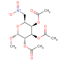 2d structure of (2S,3R,4R,5S,6R)-4,5-bis(acetyloxy)-6-methoxy-2-(nitromethyl)oxan-3-yl acetate