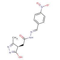 2d structure of 2-[(4R)-3-hydroxy-5-methyl-4H-pyrazol-4-yl]-N'-[(1E)-(4-nitrophenyl)methylidene]acetohydrazide