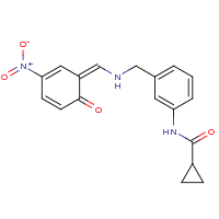 2d structure of N-{3-[({[(1Z)-3-nitro-6-oxocyclohexa-2,4-dien-1-ylidene]methyl}amino)methyl]phenyl}cyclopropanecarboxamide