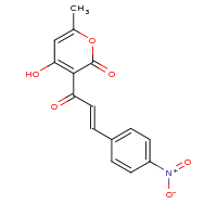 2d structure of 4-hydroxy-6-methyl-3-[(2E)-3-(4-nitrophenyl)prop-2-enoyl]-2H-pyran-2-one