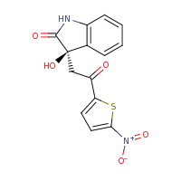 2d structure of (3R)-3-hydroxy-3-[2-(5-nitrothiophen-2-yl)-2-oxoethyl]-2,3-dihydro-1H-indol-2-one