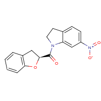 2d structure of 1-{[(2S)-2,3-dihydro-1-benzofuran-2-yl]carbonyl}-6-nitro-2,3-dihydro-1H-indole