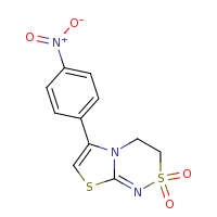 2d structure of 6-(4-nitrophenyl)-3H,4H-2$l^{6},8,1,5000000-[1,3]thiazolo[2,3-c][1$l^{6},2,4]thiadiazine-2,2-dione