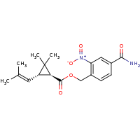 2d structure of (4-carbamoyl-2-nitrophenyl)methyl (1S,3S)-2,2-dimethyl-3-(2-methylprop-1-en-1-yl)cyclopropane-1-carboxylate