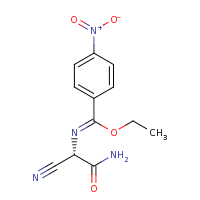 2d structure of ethyl N-[(S)-carbamoyl(cyano)methyl]-4-nitrobenzene-1-carboximidate