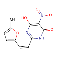 2d structure of 6-hydroxy-2-[(Z)-2-(5-methylfuran-2-yl)ethenyl]-5-nitro-3,4-dihydropyrimidin-4-one