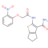 2d structure of 2-[2-(2-nitrophenoxy)acetamido]-4H,5H,6H-cyclopenta[b]thiophene-3-carboxamide