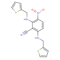 2d structure of 3-nitro-2,6-bis[(thiophen-2-ylmethyl)amino]benzonitrile