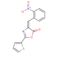 2d structure of (4E)-4-[(2-nitrophenyl)methylidene]-2-(thiophen-2-yl)-4,5-dihydro-1,3-oxazol-5-one