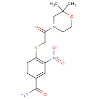2d structure of 4-{[2-(2,2-dimethylmorpholin-4-yl)-2-oxoethyl]sulfanyl}-3-nitrobenzamide
