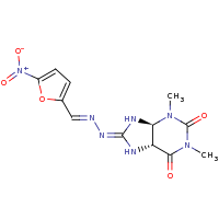 2d structure of (4S,5R,8Z)-1,3-dimethyl-8-[(E)-2-[(5-nitrofuran-2-yl)methylidene]hydrazin-1-ylidene]-octahydro-1H-purine-2,6-dione