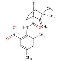 2d structure of (1R,4R)-N-(2,4-dimethyl-6-nitrophenyl)-3,3-dimethyl-2-methylidenebicyclo[2.2.1]heptane-1-carboxamide