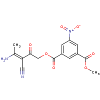 2d structure of 1-(3E)-3-(1-aminoethylidene)-3-cyano-2-oxopropyl 3-methyl 5-nitrobenzene-1,3-dicarboxylate