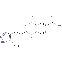 2d structure of 4-{[3-(5-methyl-1H-pyrazol-4-yl)propyl]amino}-3-nitrobenzamide