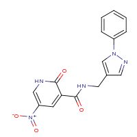 2d structure of 5-nitro-2-oxo-N-[(1-phenyl-1H-pyrazol-4-yl)methyl]-1,2-dihydropyridine-3-carboxamide