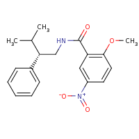 2d structure of 2-methoxy-N-[(2S)-3-methyl-2-phenylbutyl]-5-nitrobenzamide