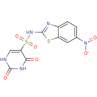 2d structure of N-(6-nitro-1,3-benzothiazol-2-yl)-2,4-dioxo-1,2,3,4-tetrahydropyrimidine-5-sulfonamide