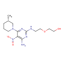 2d structure of 2-[2-({4-amino-6-[(3S)-3-methylpiperidin-1-yl]-5-nitropyrimidin-2-yl}amino)ethoxy]ethan-1-ol