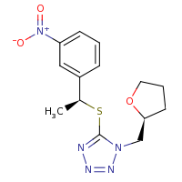 2d structure of 5-{[(1S)-1-(3-nitrophenyl)ethyl]sulfanyl}-1-[(2S)-oxolan-2-ylmethyl]-1H-1,2,3,4-tetrazole