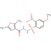 2d structure of N'-[(4-methoxy-2-nitrobenzene)sulfonyl]-2,5-dimethylfuran-3-carbohydrazide
