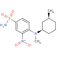 2d structure of 4-{methyl[(1R,3S)-3-methylcyclohexyl]amino}-3-nitrobenzene-1-sulfonamide