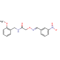 2d structure of N-[(2-methoxyphenyl)methyl]-2-{[(E)-[(3-nitrophenyl)methylidene]amino]oxy}acetamide