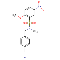 2d structure of N-[(4-cyanophenyl)methyl]-2-methoxy-N-methyl-5-nitrobenzene-1-sulfonamide
