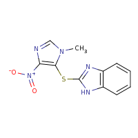 2d structure of 2-[(1-methyl-4-nitro-1H-imidazol-5-yl)sulfanyl]-1H-1,3-benzodiazole