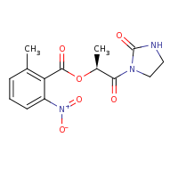 2d structure of (2S)-1-oxo-1-(2-oxoimidazolidin-1-yl)propan-2-yl 2-methyl-6-nitrobenzoate