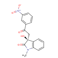 2d structure of (3S)-3-hydroxy-1-methyl-3-[2-(3-nitrophenyl)-2-oxoethyl]-2,3-dihydro-1H-indol-2-one