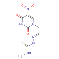 2d structure of 3-methyl-1-[(E)-[2-(5-nitro-2,4-dioxo-1,2,3,4-tetrahydropyrimidin-1-yl)ethylidene]amino]thiourea
