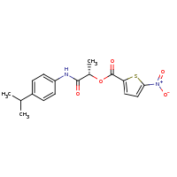 2d structure of (1S)-1-{[4-(propan-2-yl)phenyl]carbamoyl}ethyl 5-nitrothiophene-2-carboxylate