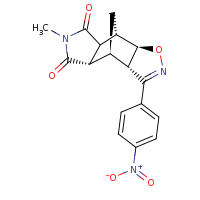 2d structure of (1S,2R,6S,7S,8S)-10-methyl-5-(4-nitrophenyl)-3-oxa-4,10-diazatetracyclo[5.5.1.0^{2,6}.0^{8,12}]tridec-4-ene-9,11-dione