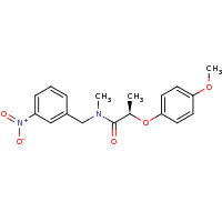 2d structure of (2R)-2-(4-methoxyphenoxy)-N-methyl-N-[(3-nitrophenyl)methyl]propanamide