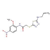 2d structure of N-(2-methoxy-4-nitrophenyl)-2-{[5-(prop-2-en-1-ylamino)-1,3,4-thiadiazol-2-yl]sulfanyl}acetamide
