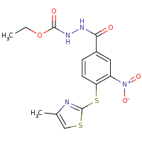 2d structure of N'-(ethoxycarbonyl)-4-[(4-methyl-1,3-thiazol-2-yl)sulfanyl]-3-nitrobenzohydrazide